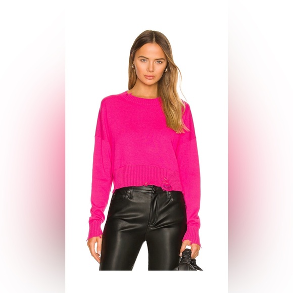 Central Park West Sweaters - Central Park West Fuchsia Crew Neck Sweater